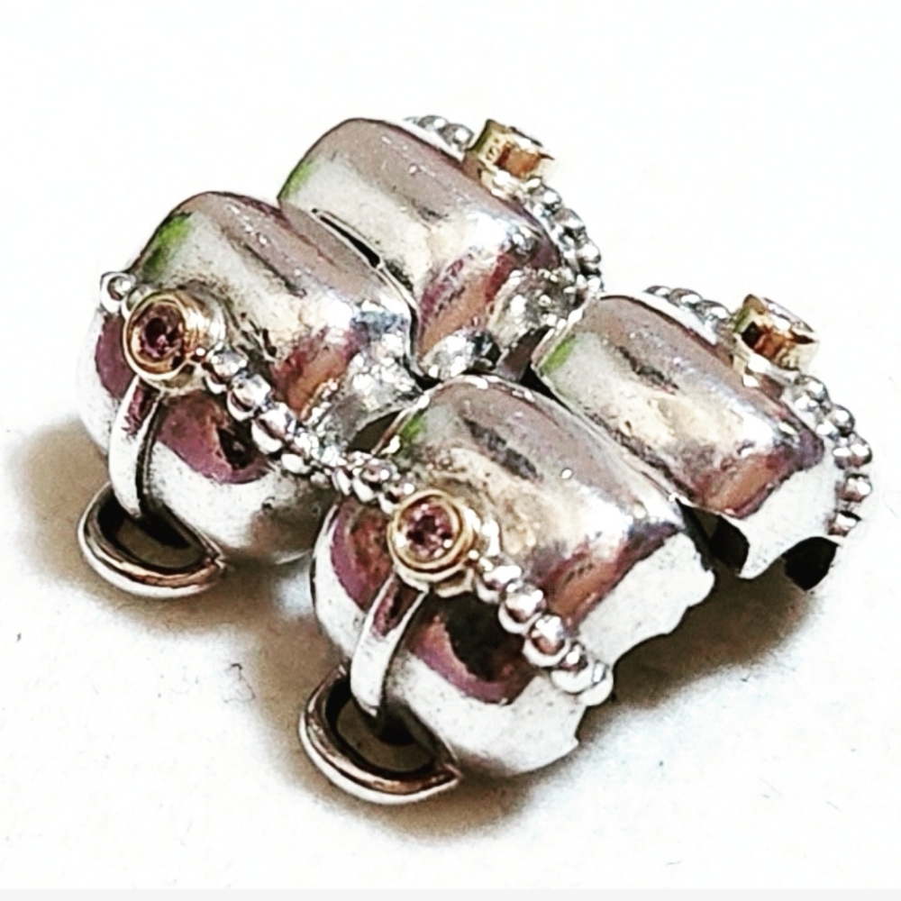 PAIR of authentic Pandora 14K accent charm clips " purse clear CZ " - Picture 2 of 7